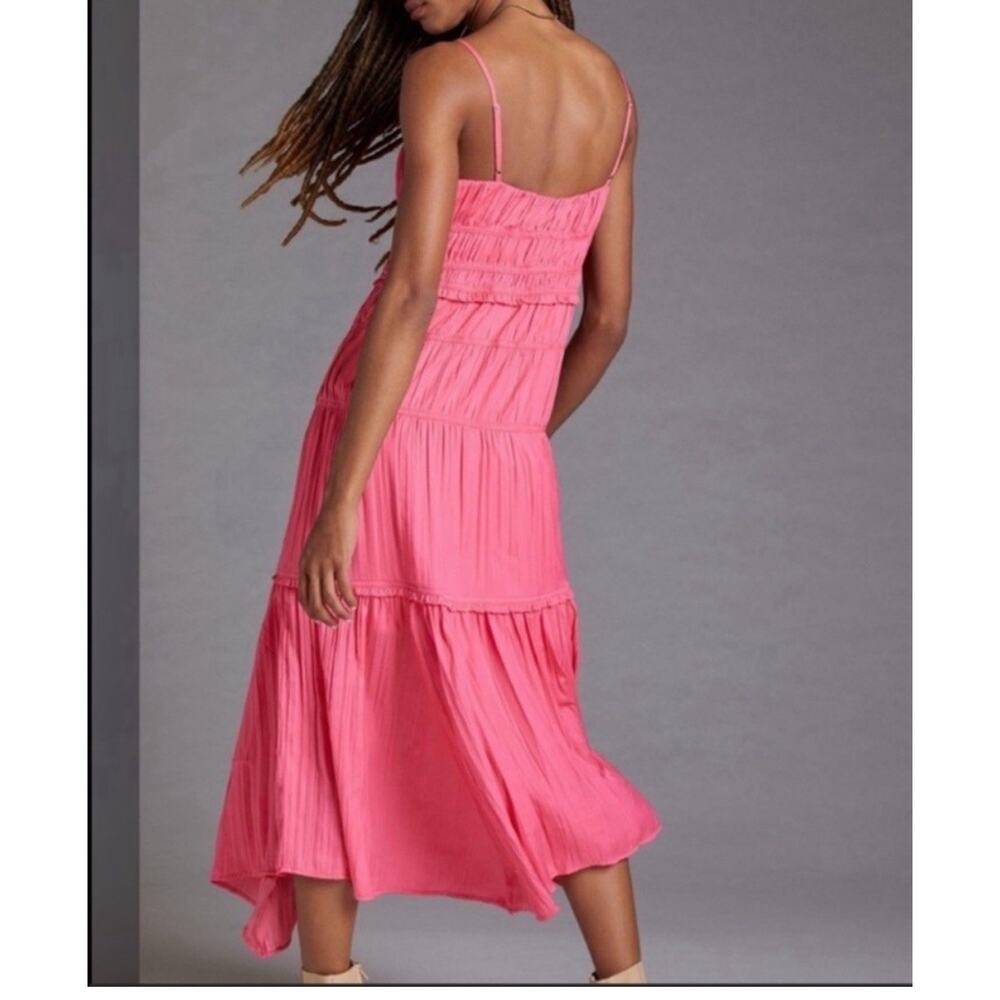 NWOT Anthropologie Ruched Tiered Satin Slip Midi Dress Size 6 2382 - Picture 3 of 12